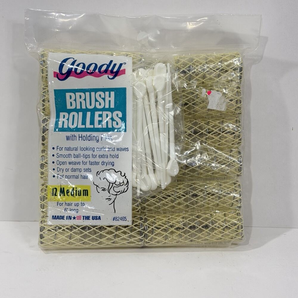 Vintage Goody Ball Tip Brush Hair Rollers 14 Medium 24 Pins Made USA NOS